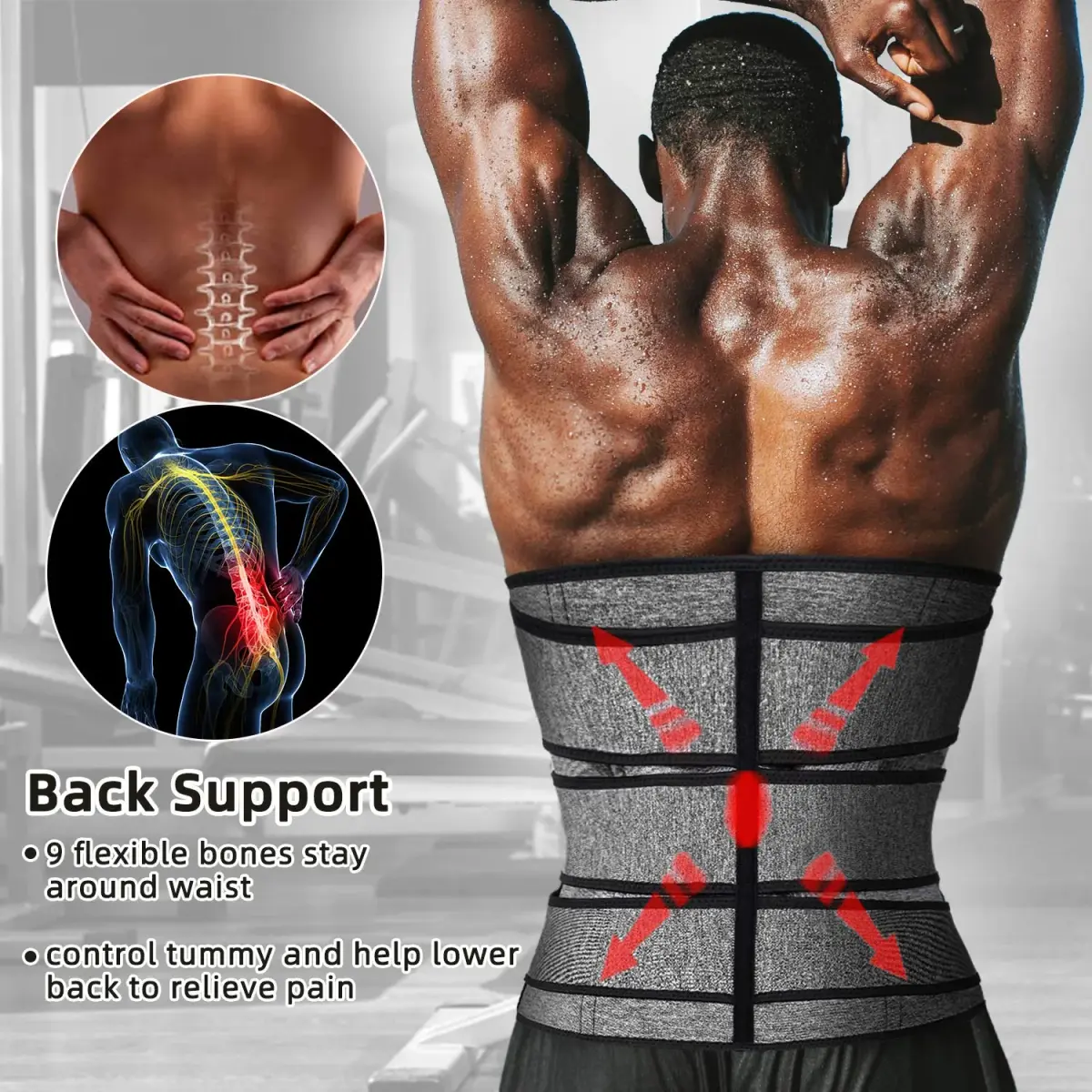 Hidyliu Men's Grey Waist Trainer Neoprene Sauna Sweat Trimmer Belt with 3 Belts & 4 Rows Hook - Small - view 2