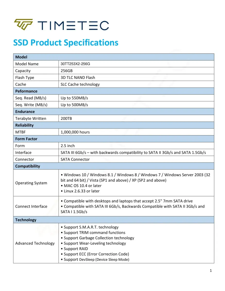 Timetec 256GB SSD 3D NAND SATA III 6Gb/s 2.5 Inch 7mm (0.28") Internal Solid State Drive | 550 MB/s Read Speed - view 7