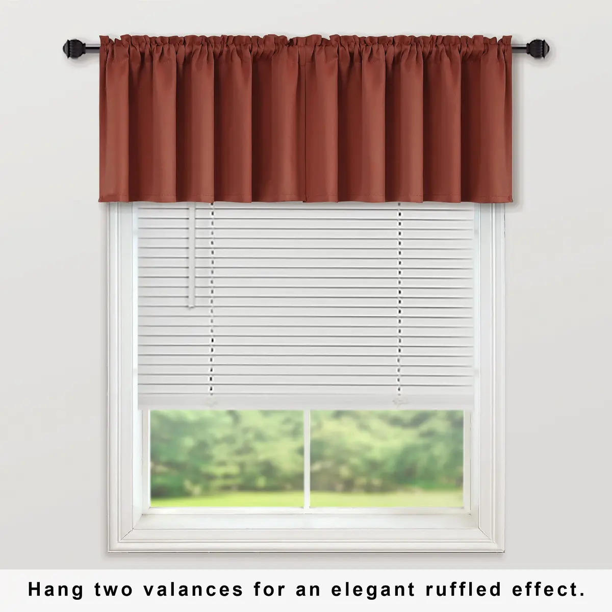 KOUFALL Terracotta Curtain Valances for Kitchen Windows | Blackout, Rustic Farmhouse Style, 52x18 inch - view 2