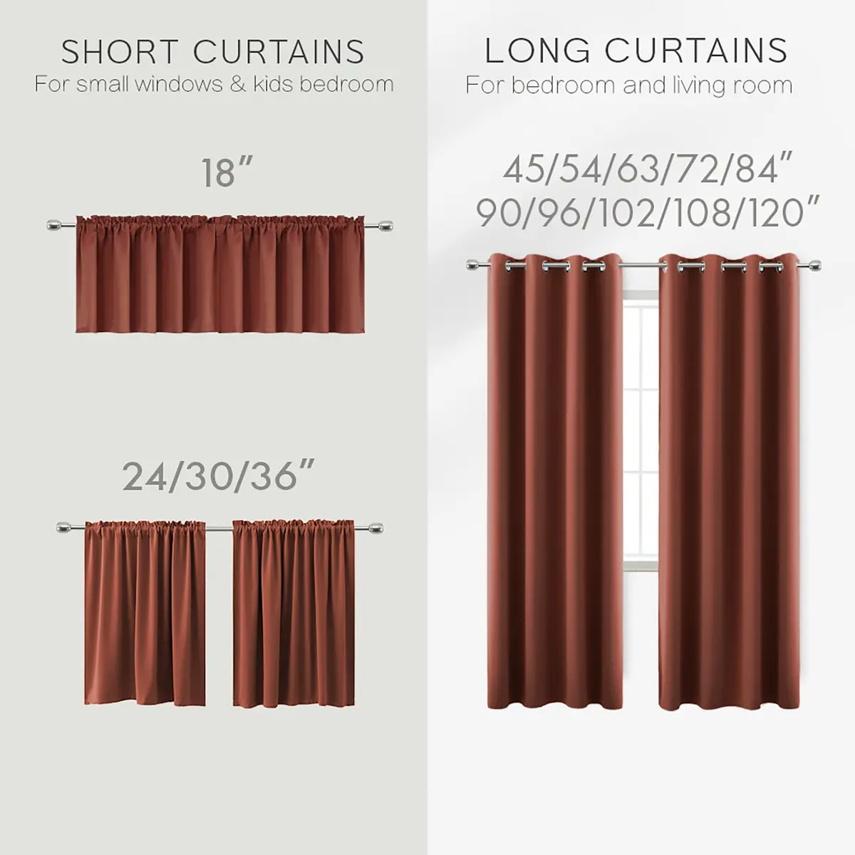 KOUFALL Terracotta Curtain Valances for Kitchen Windows | Blackout, Rustic Farmhouse Style, 52x18 inch - view 3