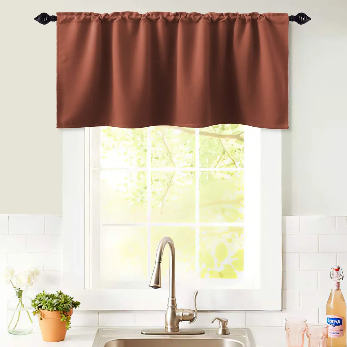 KOUFALL Terracotta Curtain Valances for Kitchen Windows | Blackout, Rustic Farmhouse Style, 52x18 inch - view 4