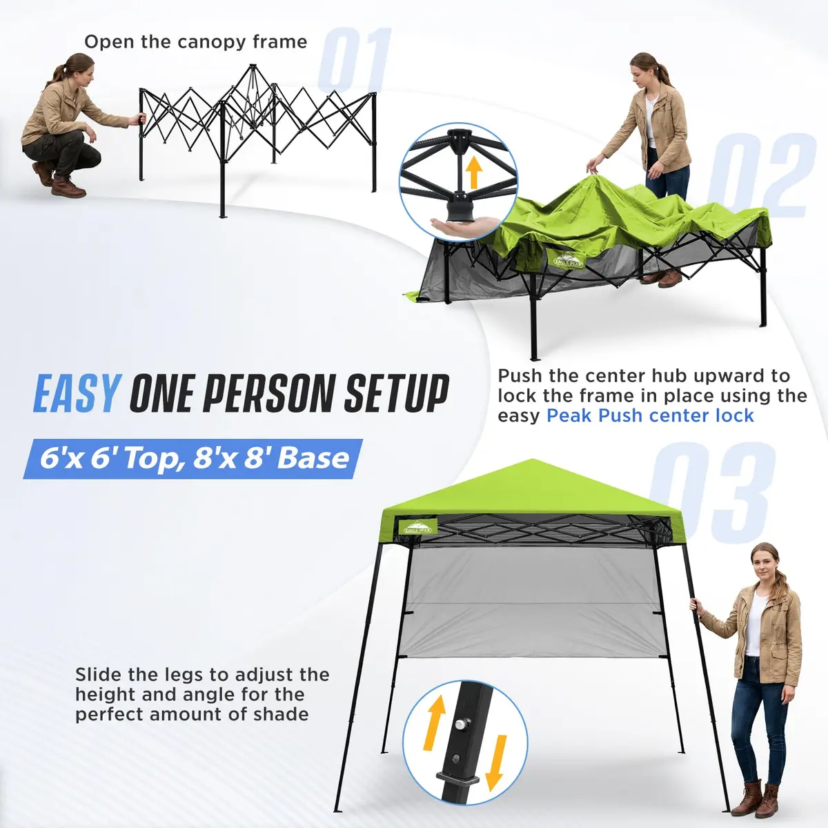 EAGLE PEAK 8x8 Pop Up Canopy Tent, Compact Backpack, Green | Portable Sun Shelter for Outdoors - view 6