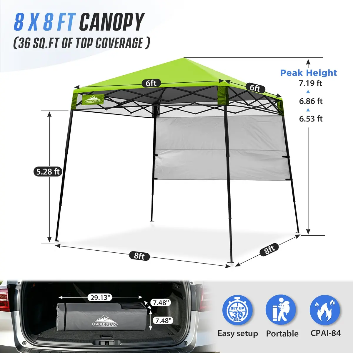 EAGLE PEAK 8x8 Pop Up Canopy Tent, Compact Backpack, Green | Portable Sun Shelter for Outdoors - view 3