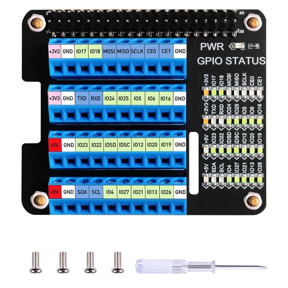 GeeekPi GPIO Screw Terminal Block Breakout Board HAT for Raspberry Pi | GPIO Expansion Module with Status LEDs - main product image