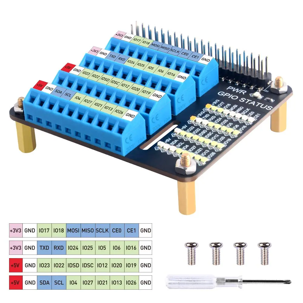 GeeekPi GPIO Screw Terminal Block Breakout Board HAT for Raspberry Pi | GPIO Expansion Module with Status LEDs - view 2