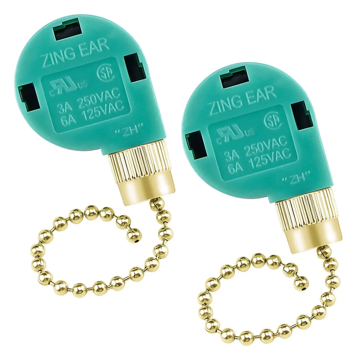Cenipar ZE-268s6 Gold Pull Chain 3 Speed 4 Wire Fan Switch (2-Pack) | Controls Fan Speed for Lights & Fans - main product image