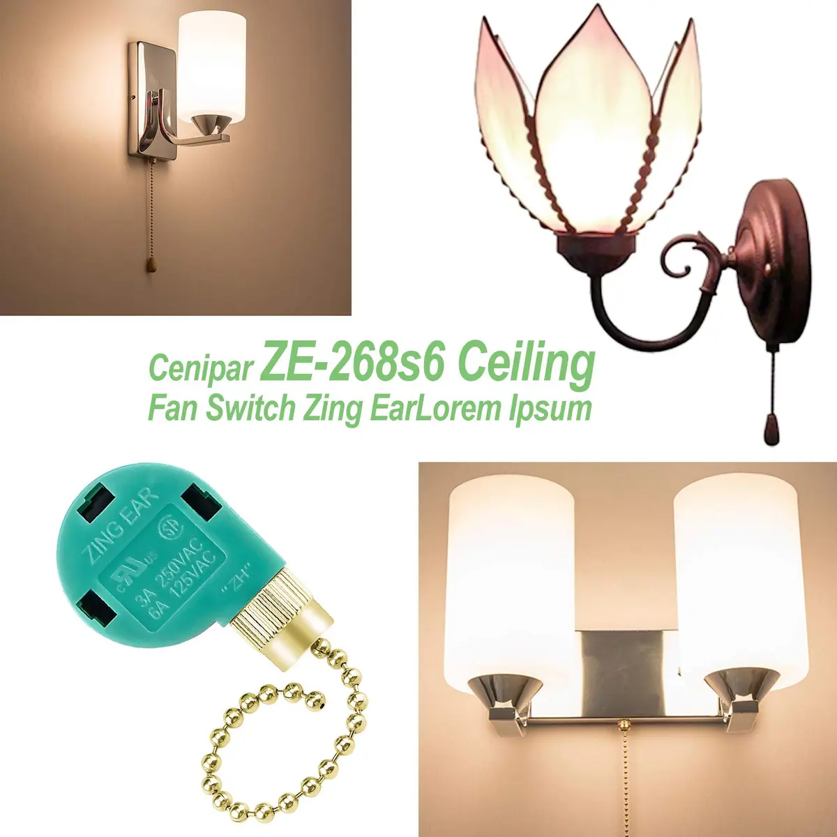 Cenipar ZE-268s6 Gold Pull Chain 3 Speed 4 Wire Fan Switch (2-Pack) | Controls Fan Speed for Lights & Fans - view 3
