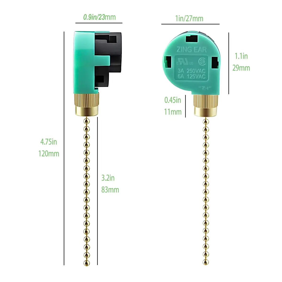 Cenipar ZE-268s6 Gold Pull Chain 3 Speed 4 Wire Fan Switch (2-Pack) | Controls Fan Speed for Lights & Fans - view 4