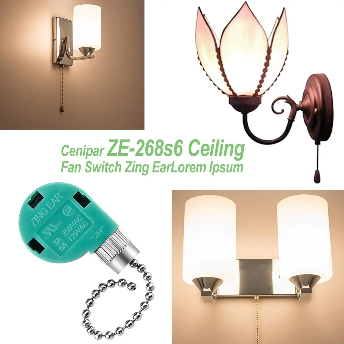 Cenipar ZE-268s6 Ceiling Fan Switch 2 Pack | 3-Speed 4-Wire Pull Chain for Fans & Lights - view 3