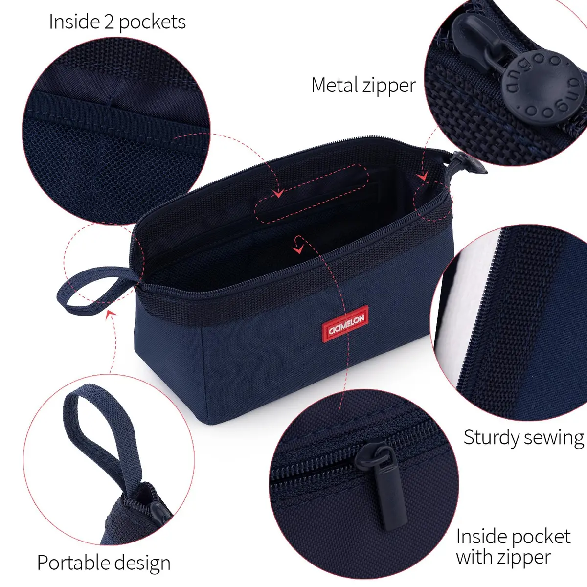 CICIMELON Large Capacity Pencil Case Navy | Organizes 30-50 Pens & Gadgets, Durable Canvas - view 6