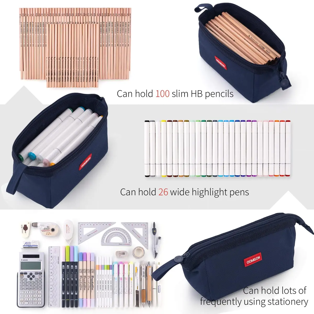 CICIMELON Large Capacity Pencil Case Navy | Organizes 30-50 Pens & Gadgets, Durable Canvas - view 7