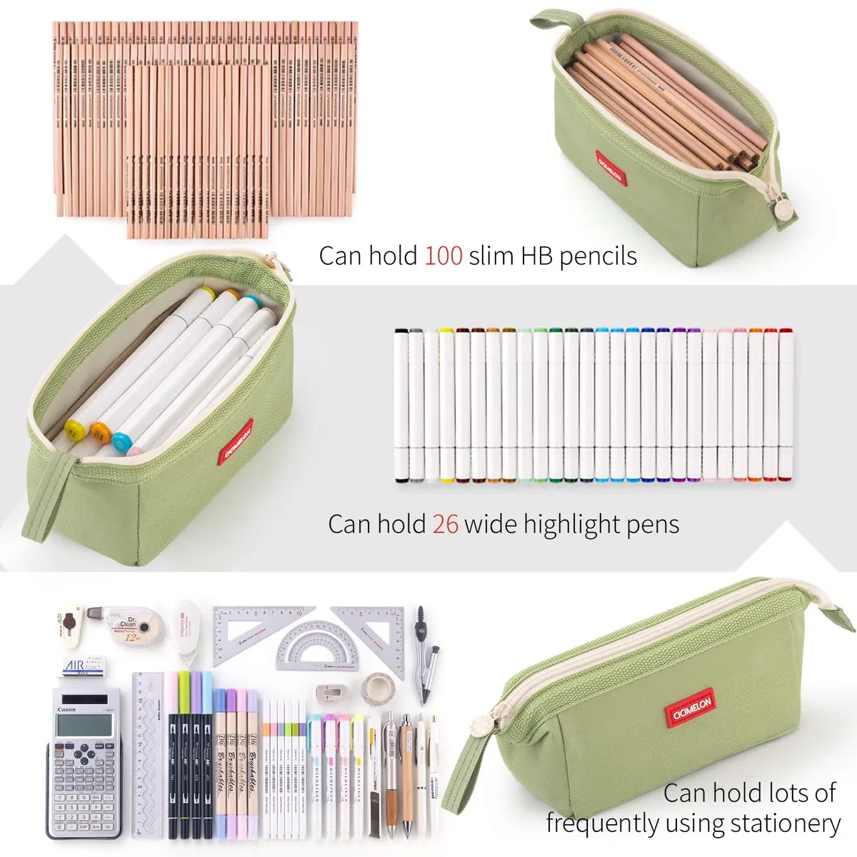 CICIMELON Large Capacity Pencil Case Pouch for School & Office | Organize 30-50 Pens & Gadgets (Green) - view 7