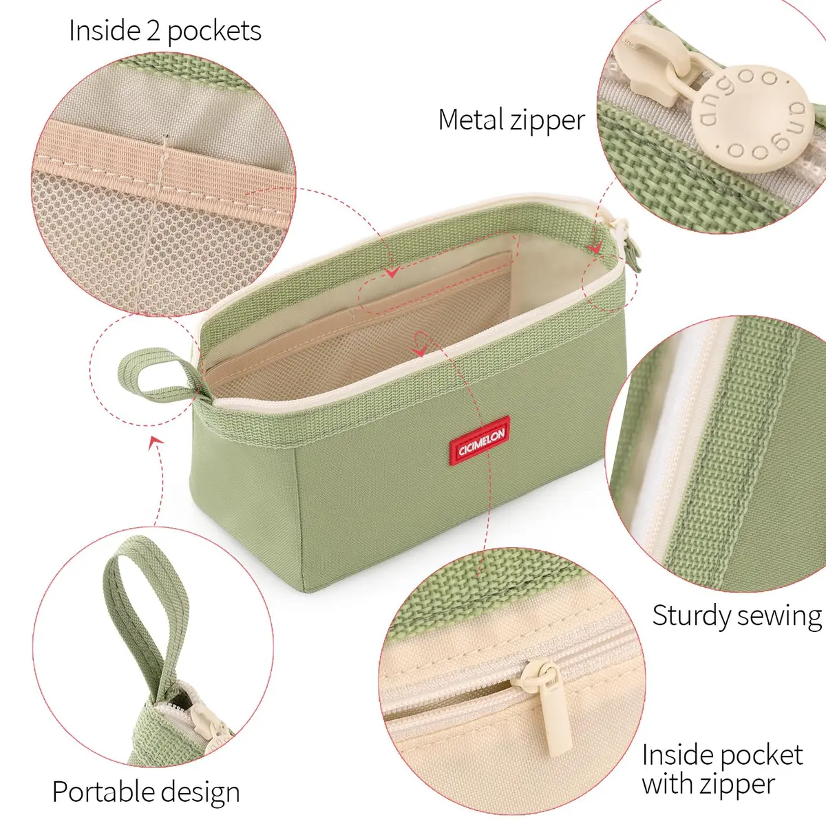 CICIMELON Large Capacity Pencil Case Pouch for School & Office | Organize 30-50 Pens & Gadgets (Green) - view 4