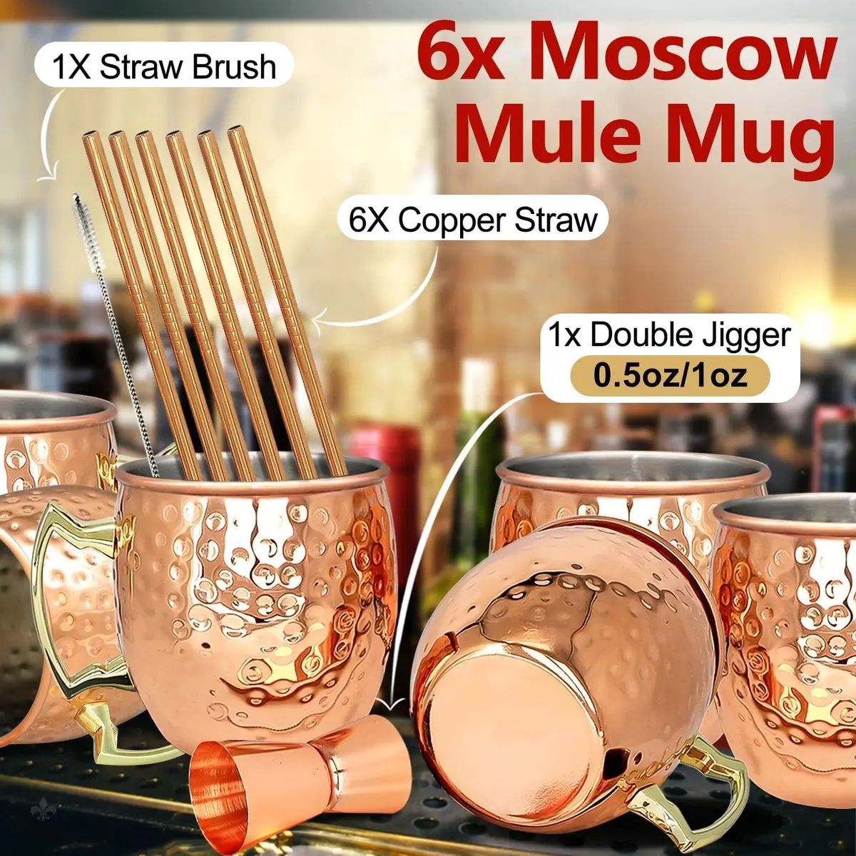 LINALL Moscow Mule Copper Mugs Set of 6 | 18oz Copper Plated Stainless Steel Drinkware - view 2