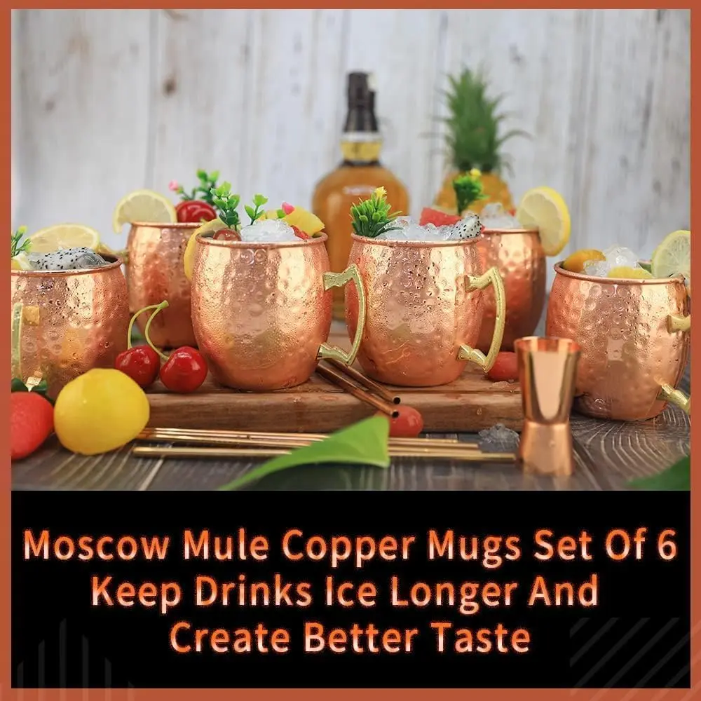 LINALL Moscow Mule Copper Mugs Set of 6 | 18oz Copper Plated Stainless Steel Drinkware - view 4