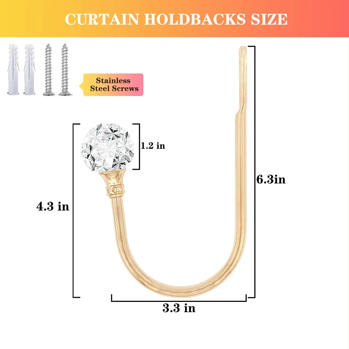 KOLAKO Crystal Curtain Holdbacks Set of 2 — Rose Gold Metal Tieback Hooks with Crystal Ball | 16 cm (6.3 inch) Length - view 2