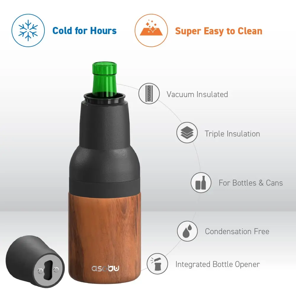 Asobu Frosty Beer Holder 2 Go Vacuum Insulated Stainless Steel Beer Can and Bottle Cooler with Built-in Opener, 16oz (473ml) | Keeps Drinks Cold Up to 12 Hours - view 4