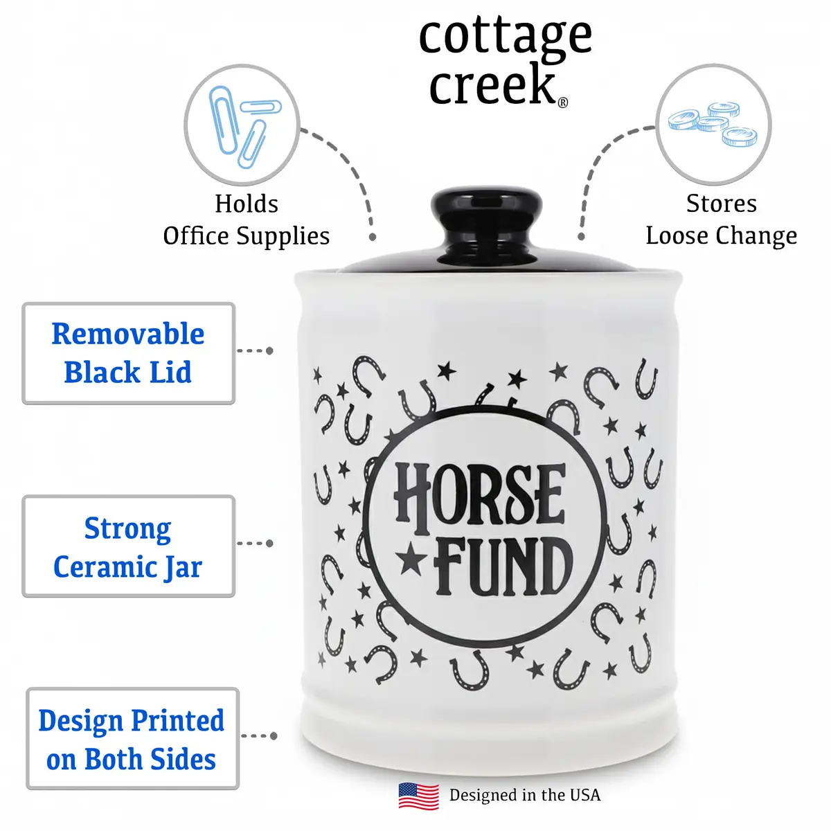 Cottage Creek Horse Fund Piggy Bank 6in Ceramic Money Jar | Equestrian Gift for Horse Lovers - view 4