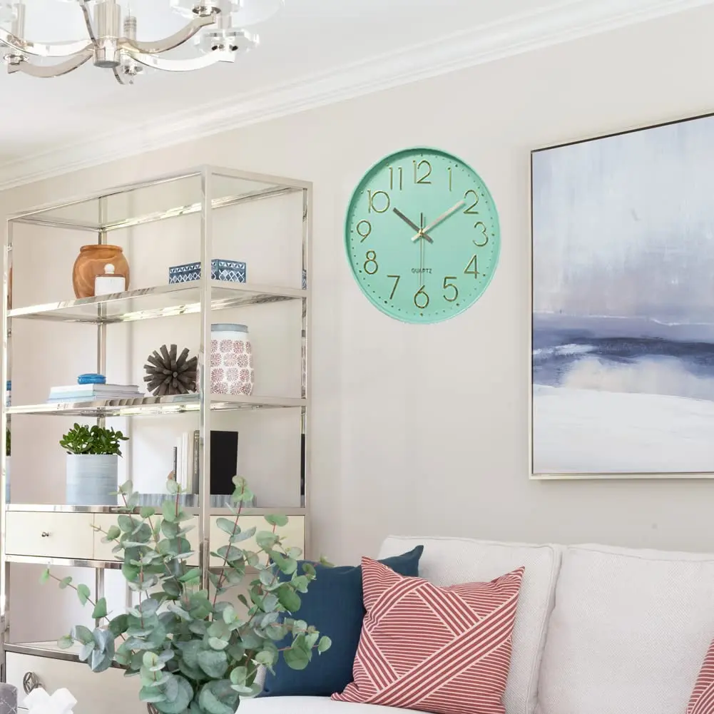 YTAONS 12 in Wall Clock Non-Ticking Quartz Silent Battery Operated Round Clocks (Mint Green) | Modern Home Decor - view 6