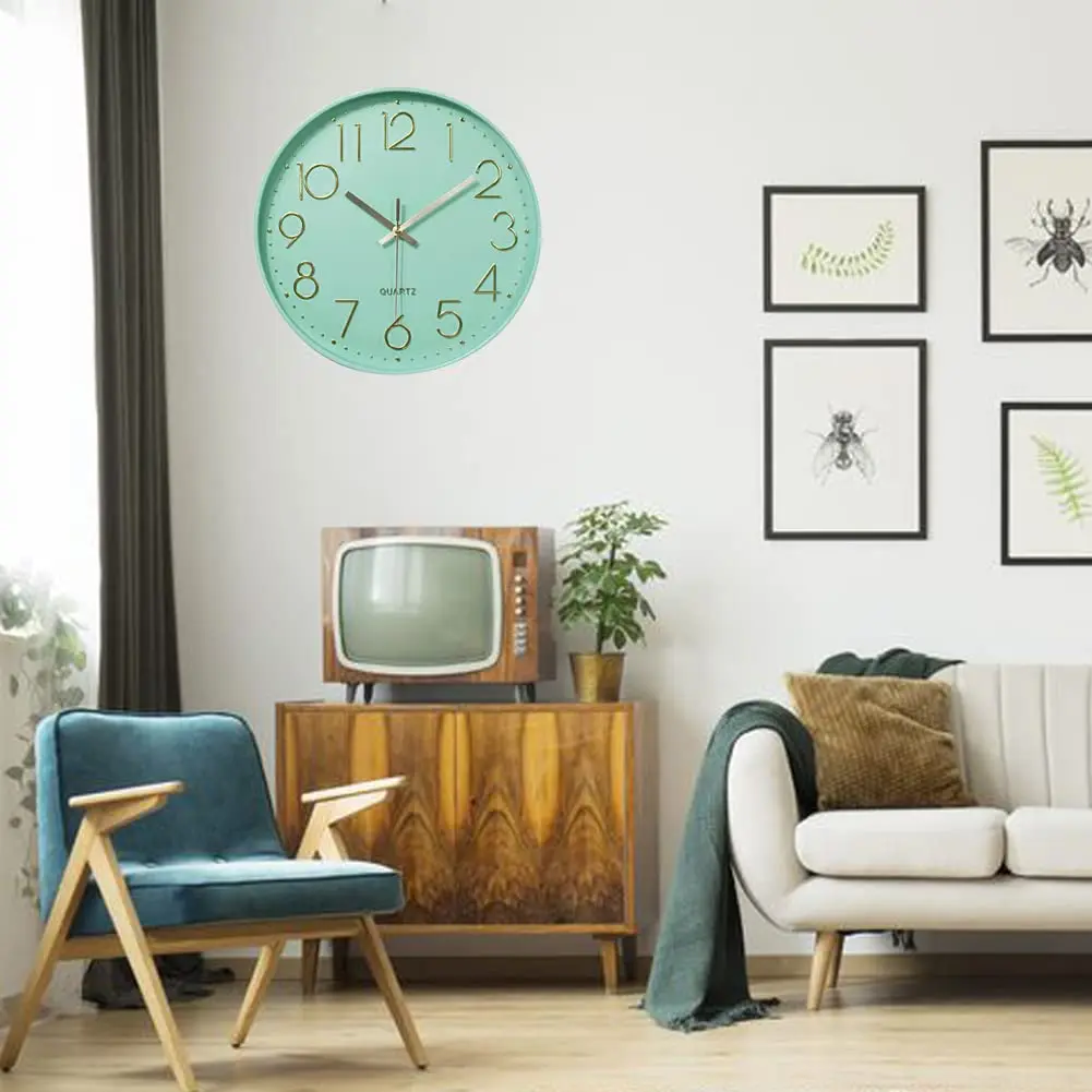 YTAONS 12 in Wall Clock Non-Ticking Quartz Silent Battery Operated Round Clocks (Mint Green) | Modern Home Decor - view 3