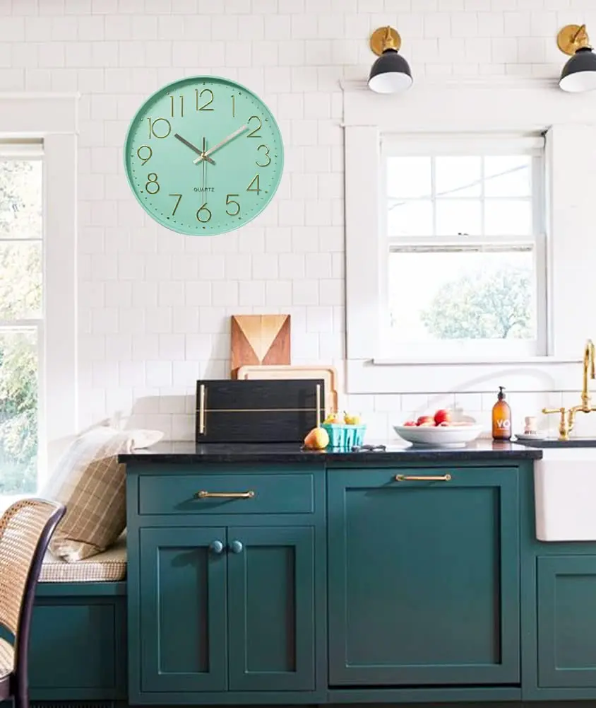YTAONS 12 in Wall Clock Non-Ticking Quartz Silent Battery Operated Round Clocks (Mint Green) | Modern Home Decor - view 4