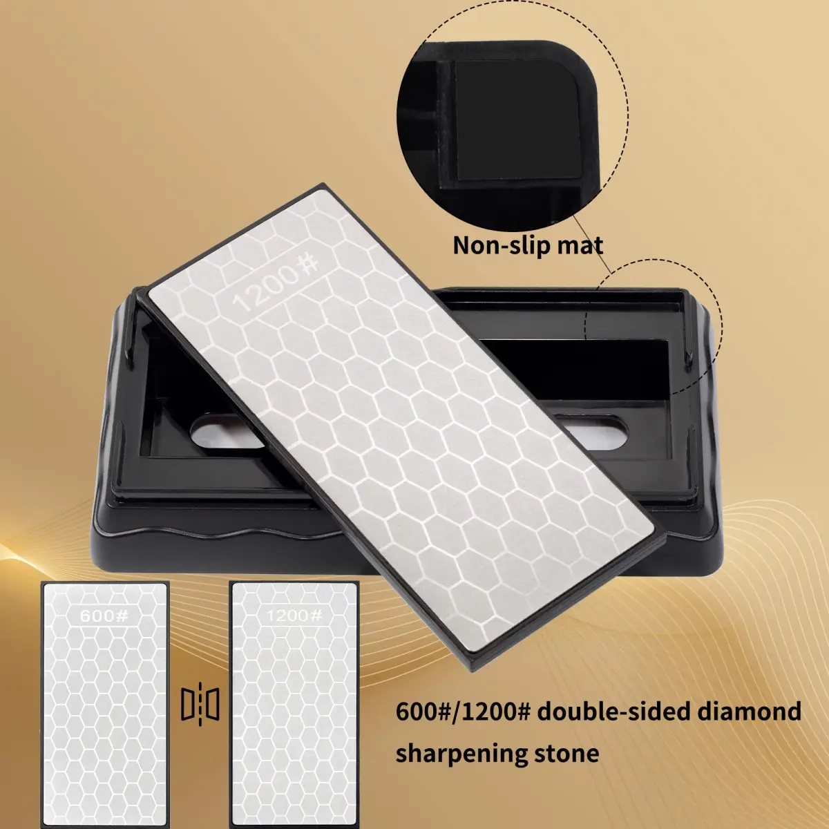 CWOVRS Diamond Sharpening Plate 18cm (7") Double-Sided 600/1200 Grit with Non-Slip Base - view 3