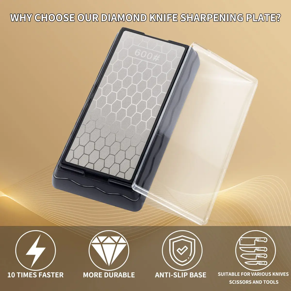 CWOVRS Diamond Sharpening Plate 18cm (7") Double-Sided 600/1200 Grit with Non-Slip Base - view 4