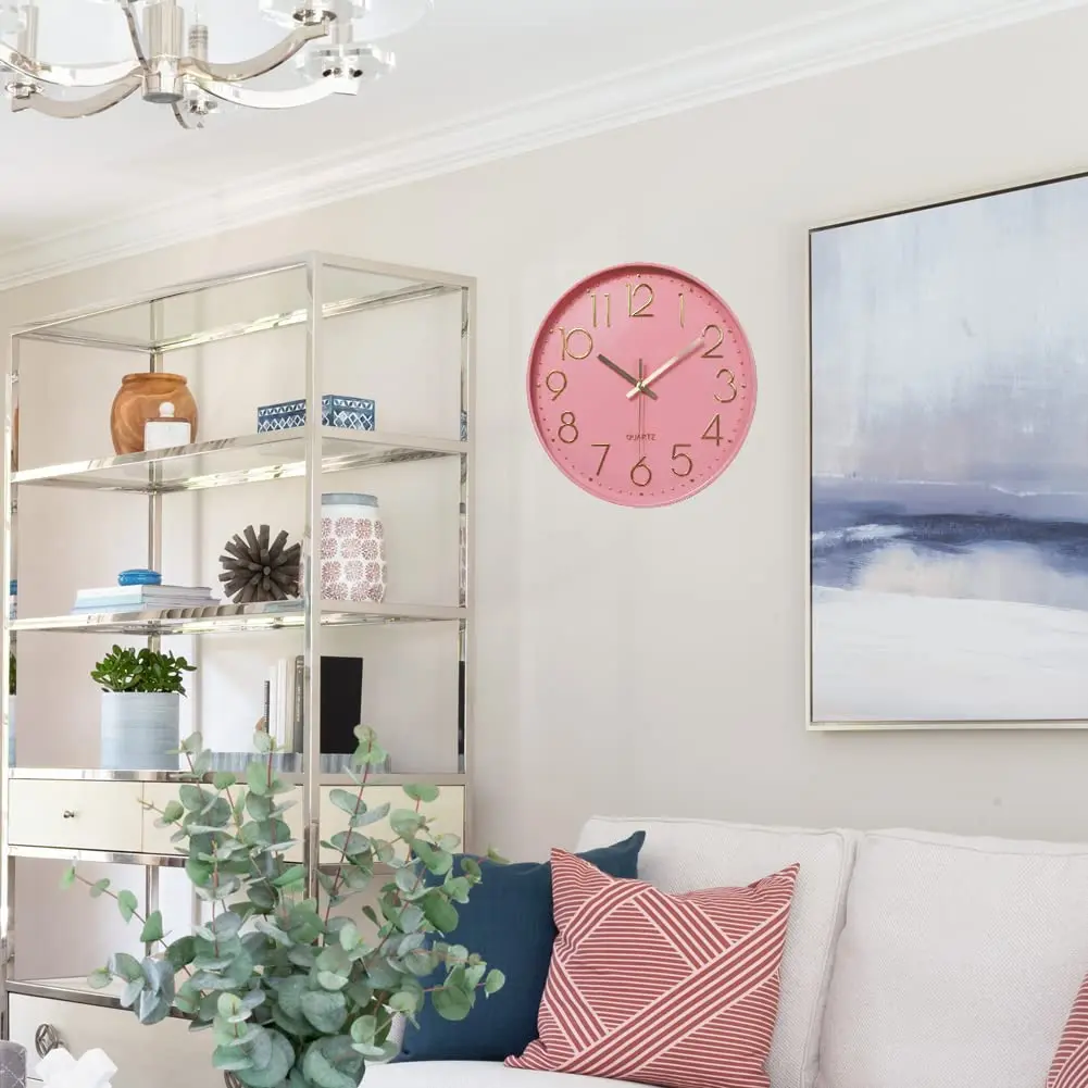 YTAONS 12 in Wall Clock Non-Ticking Quartz Silent Battery Operated Round Clocks (Pink-Rose) | Modern Silent Decor - view 5