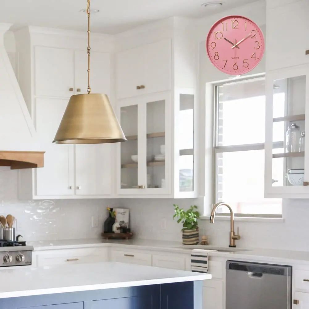 YTAONS 12 in Wall Clock Non-Ticking Quartz Silent Battery Operated Round Clocks (Pink-Rose) | Modern Silent Decor - view 6