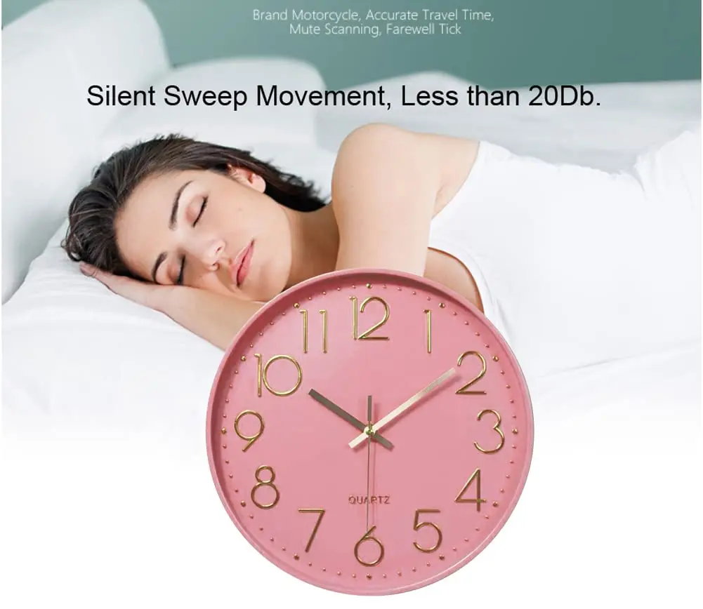 YTAONS 12 in Wall Clock Non-Ticking Quartz Silent Battery Operated Round Clocks (Pink-Rose) | Modern Silent Decor - view 3