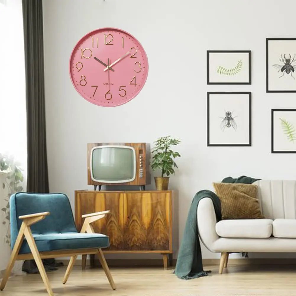 YTAONS 12 in Wall Clock Non-Ticking Quartz Silent Battery Operated Round Clocks (Pink-Rose) | Modern Silent Decor - view 4