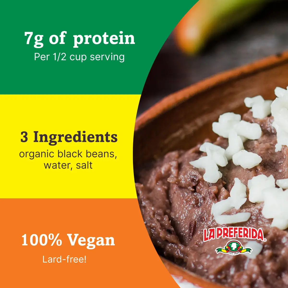 LA PREFERIDA Bean Refried Black Organic 15 oz | Vegan, Kosher, Fat-Free - view 4