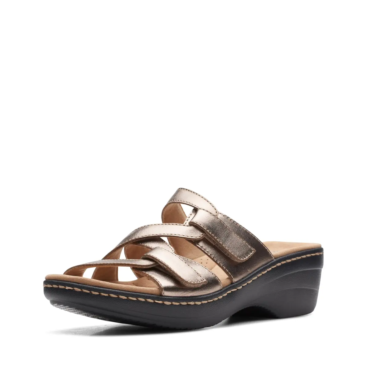 Clarks Collection Merliah Karli Wedge Sandal Metallic Leather 2 inch (50mm) | Metallic Leather Strappy Wedge Sandal - main product image