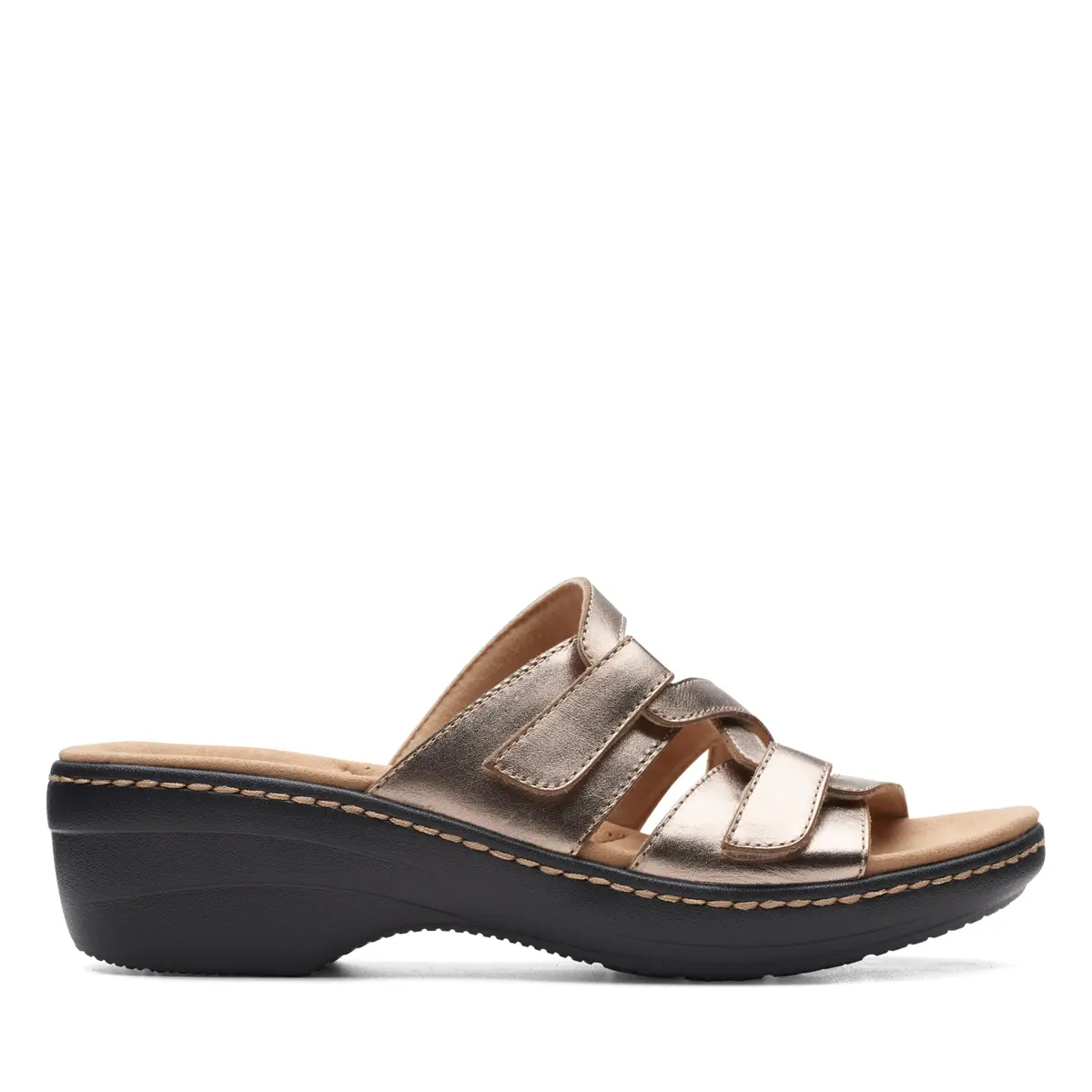 Clarks Collection Merliah Karli Wedge Sandal Metallic Leather 2 inch (50mm) | Metallic Leather Strappy Wedge Sandal - view 2