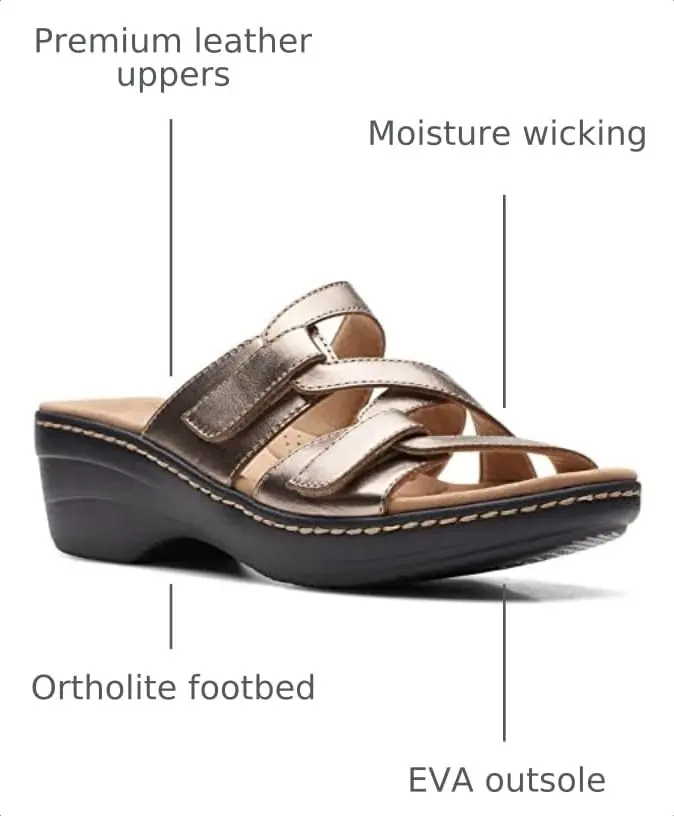 Clarks Women's Merliah Karli Wedge Sandal, Metallic Leather, US Size 8 | Summer Casual Comfort - view 3