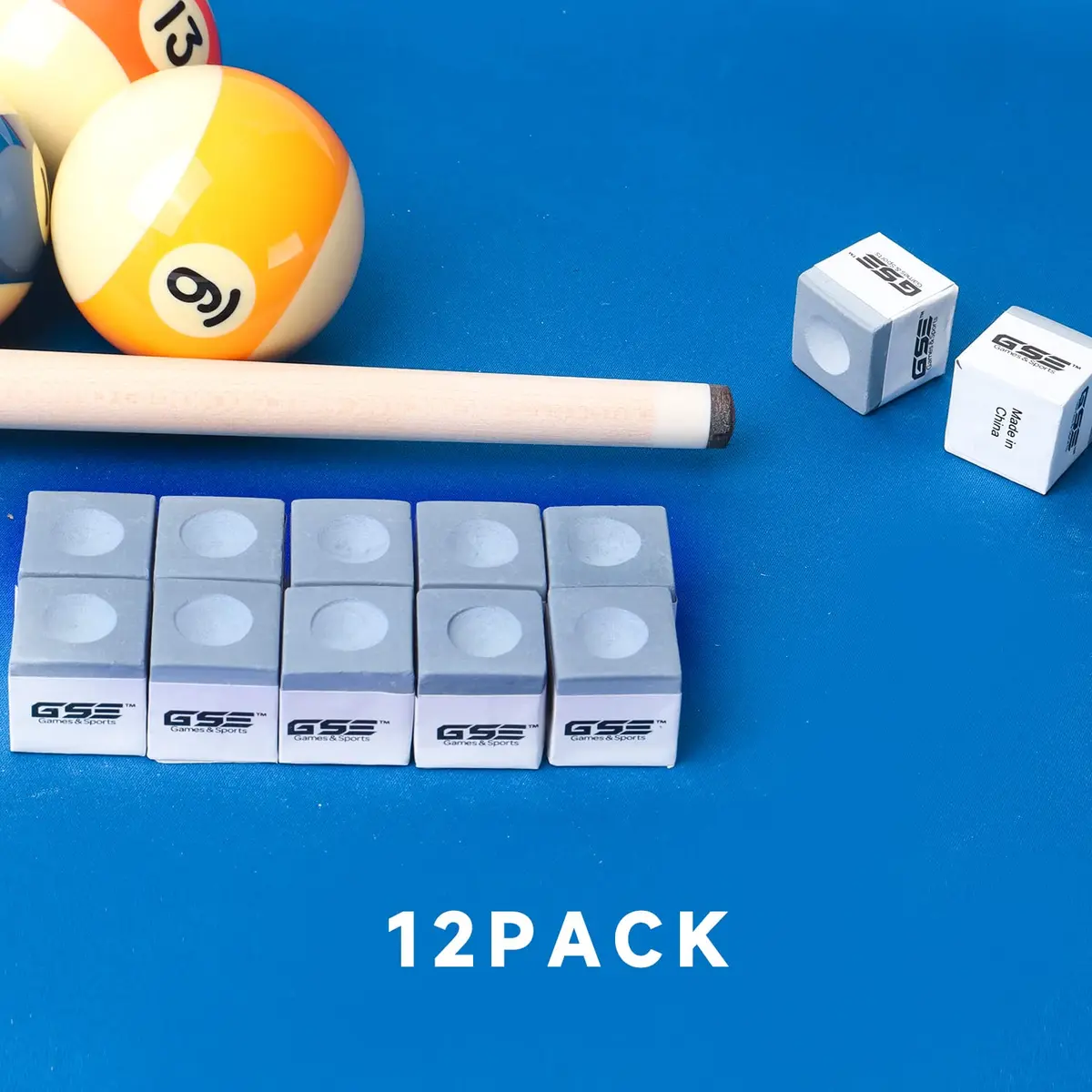 GSE Games & Sports Expert 12-Pack Billiard Pool Cue Chalks Gray | Smooth Coating for Perfect Shots - view 3