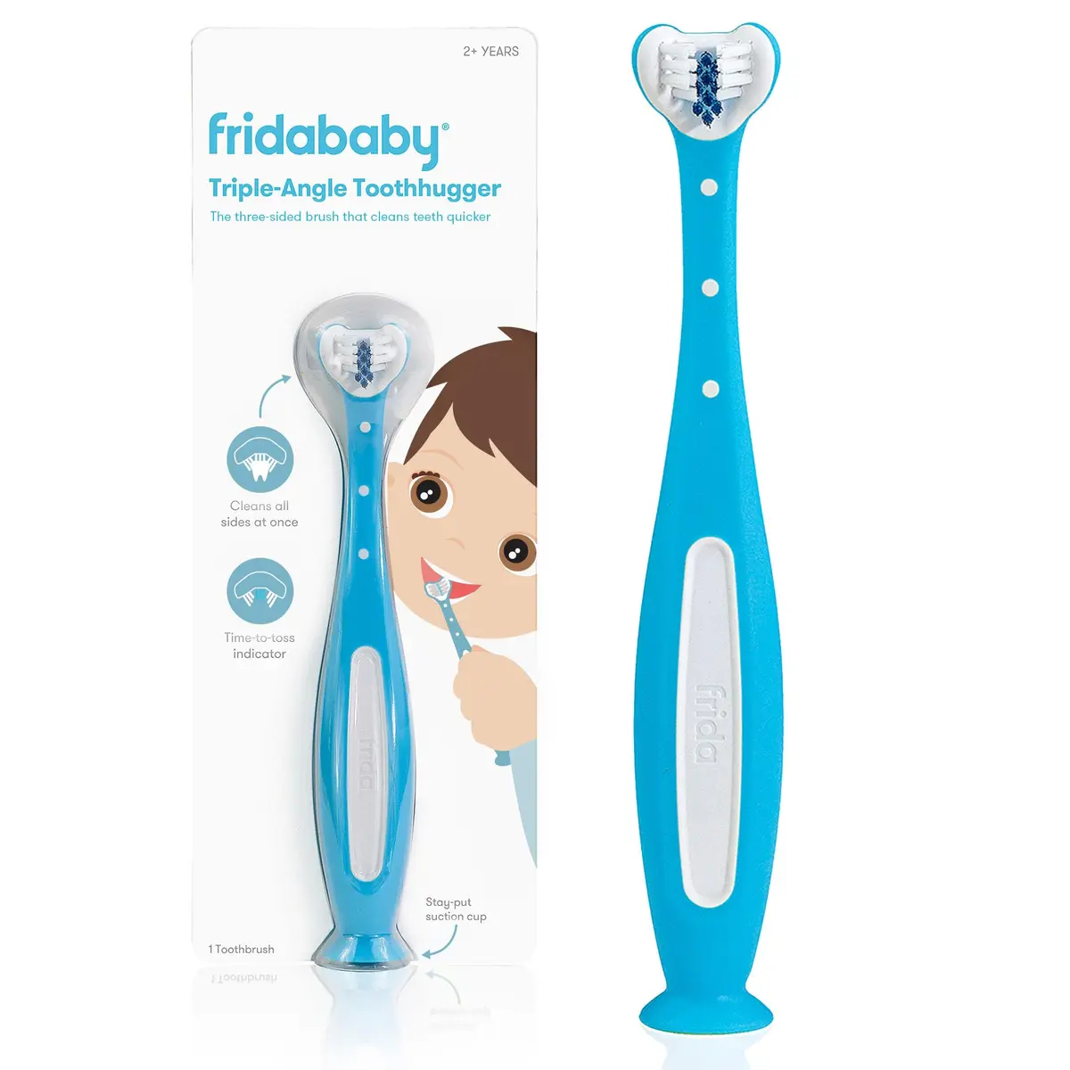 Frida Triple-Angle Toothhugger Toddler Toothbrush | Cleans All Sides, 2+ Years, Blue - main product image