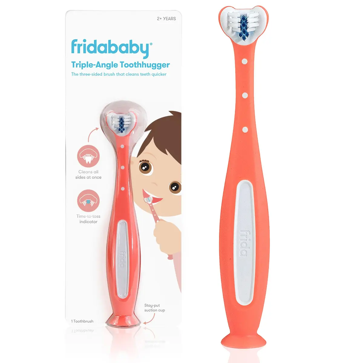 Frida Baby Triple-Angle Toothhugger Toddler Toothbrush 2 Years+ Pink | Cleans All Sides at Once - main product image