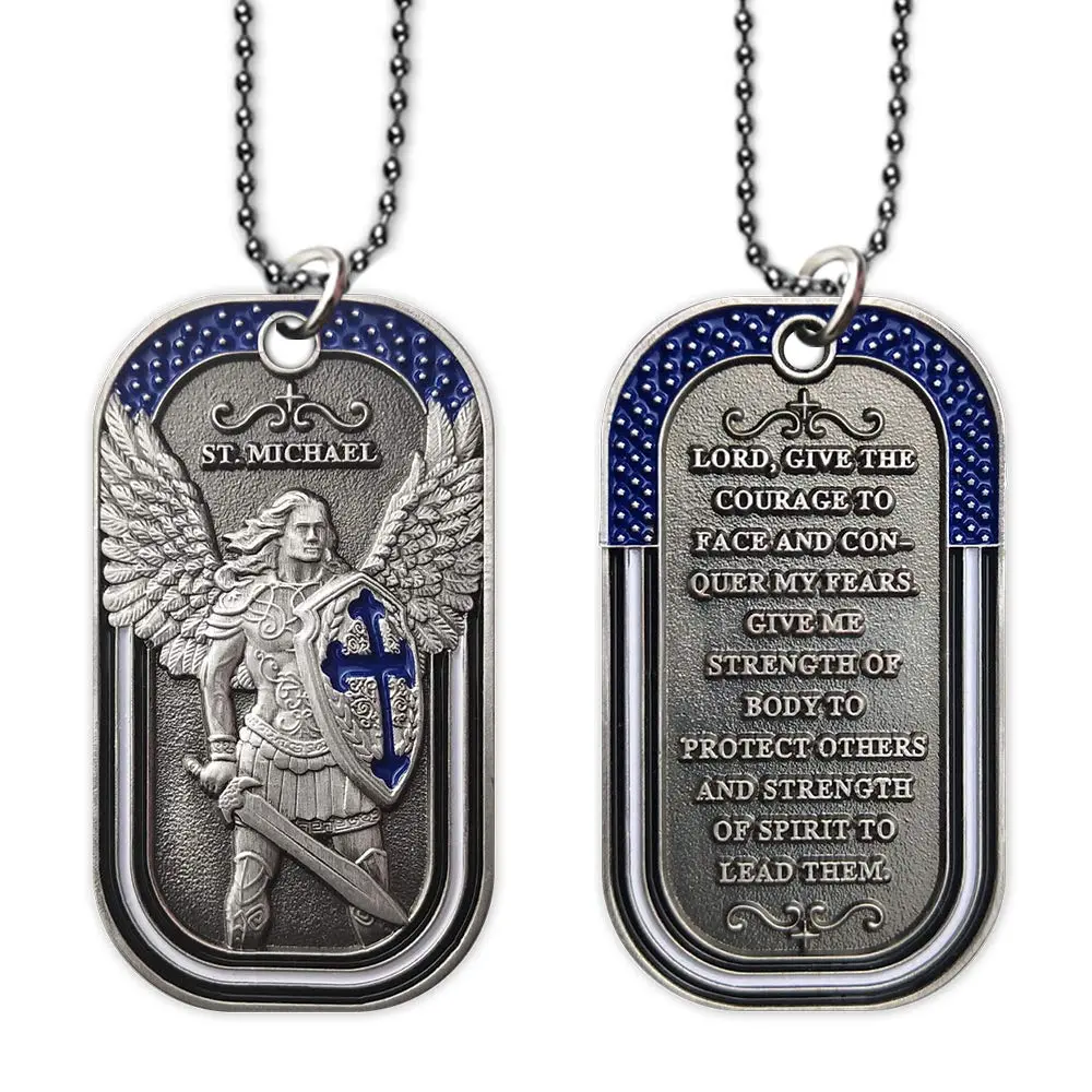 E-Coin Police Officer Prayer Challenge Coin Dog Tag Necklace Pendant Jewelry | St Michael The Archangel | 1.10" W x 1.97" H | Unisex - main product image