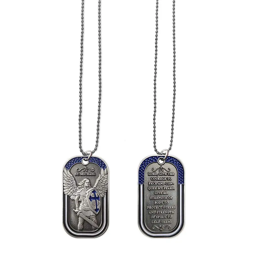 E-Coin Police Officer Prayer Challenge Coin Dog Tag Necklace Pendant Jewelry | St Michael The Archangel | 1.10" W x 1.97" H | Unisex - view 5