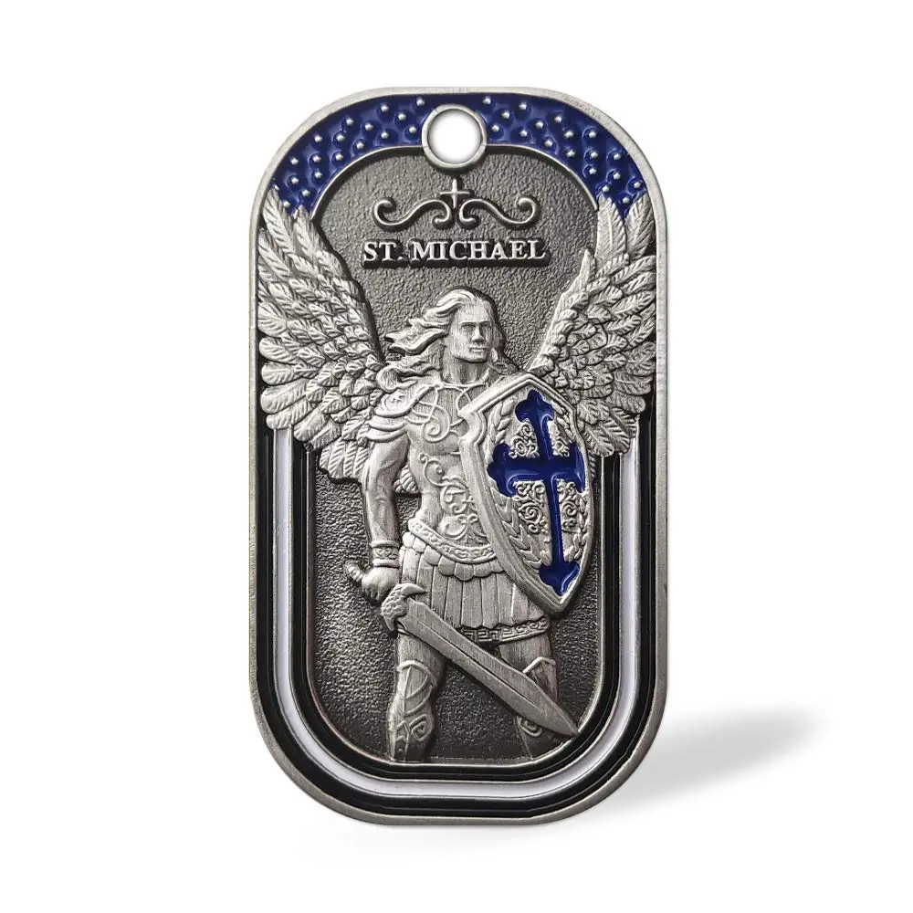 E-Coin Police Officer Prayer Challenge Coin Dog Tag Necklace Pendant Jewelry | St Michael The Archangel | 1.10" W x 1.97" H | Unisex - view 2