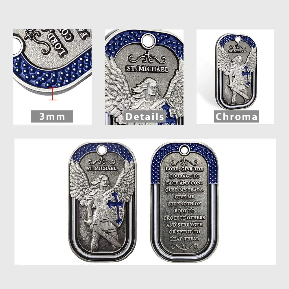 E-Coin Police Officer Prayer Challenge Coin Dog Tag Necklace Pendant Jewelry | St Michael The Archangel | 1.10" W x 1.97" H | Unisex - view 4