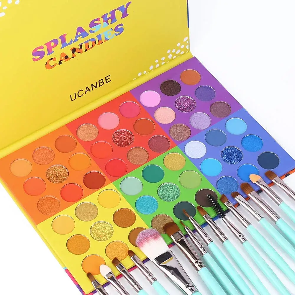 UCANBE 54 Colors Splashy Candies Eyeshadow Palette + 15pcs Makeup Brush Set | Highly Pigmented Matte Metallic Shimmer Glitter Eye Shadow - view 2