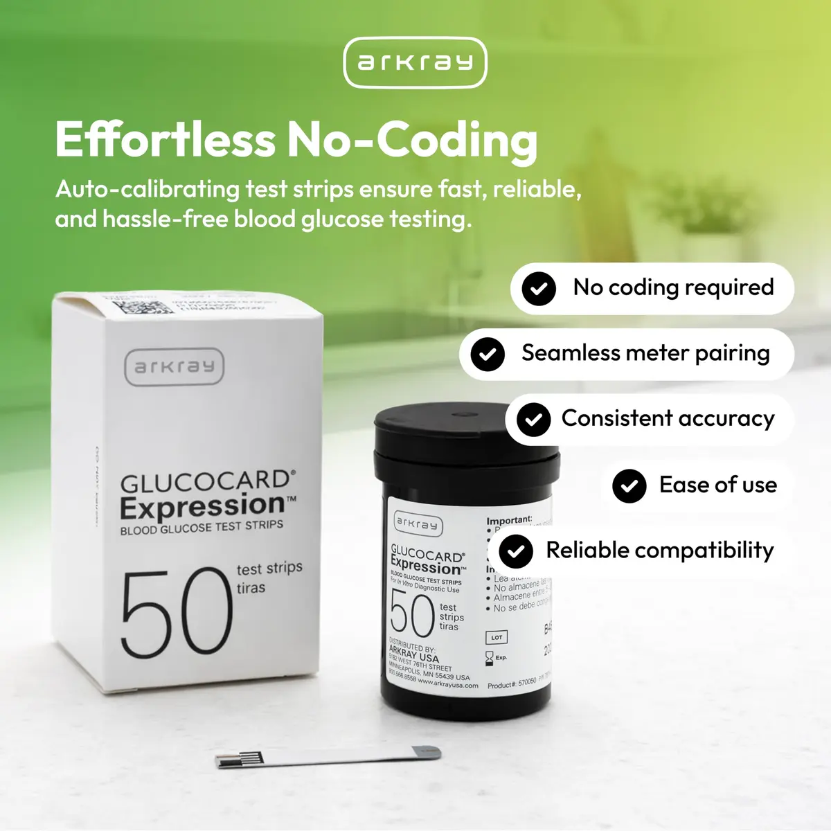 Arkray Glucocard Expression Blood Glucose Test Strips 150 Count No Coding | Fast, Accurate, Comfortable - view 4