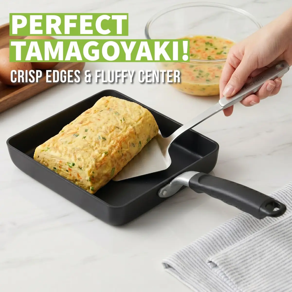 TECHEF Tamagoyaki Japanese Omelette Pan Large | PFOA-Free, Induction-Ready, Dishwasher Safe - view 2