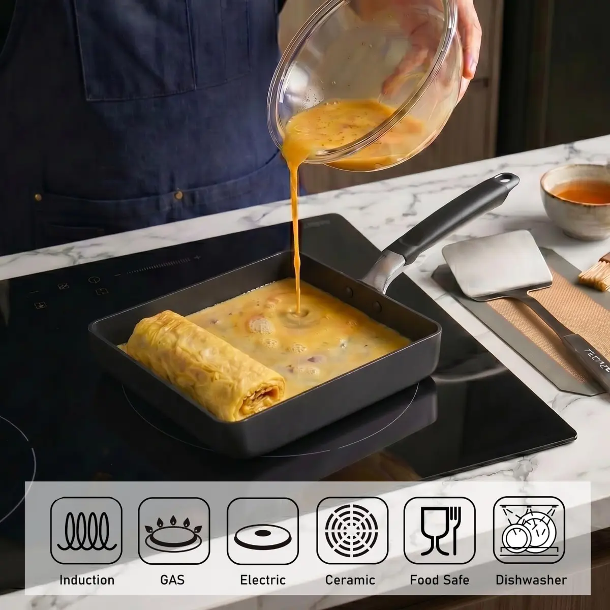 TECHEF Tamagoyaki Japanese Omelette Pan Large | PFOA-Free, Induction-Ready, Dishwasher Safe - view 4