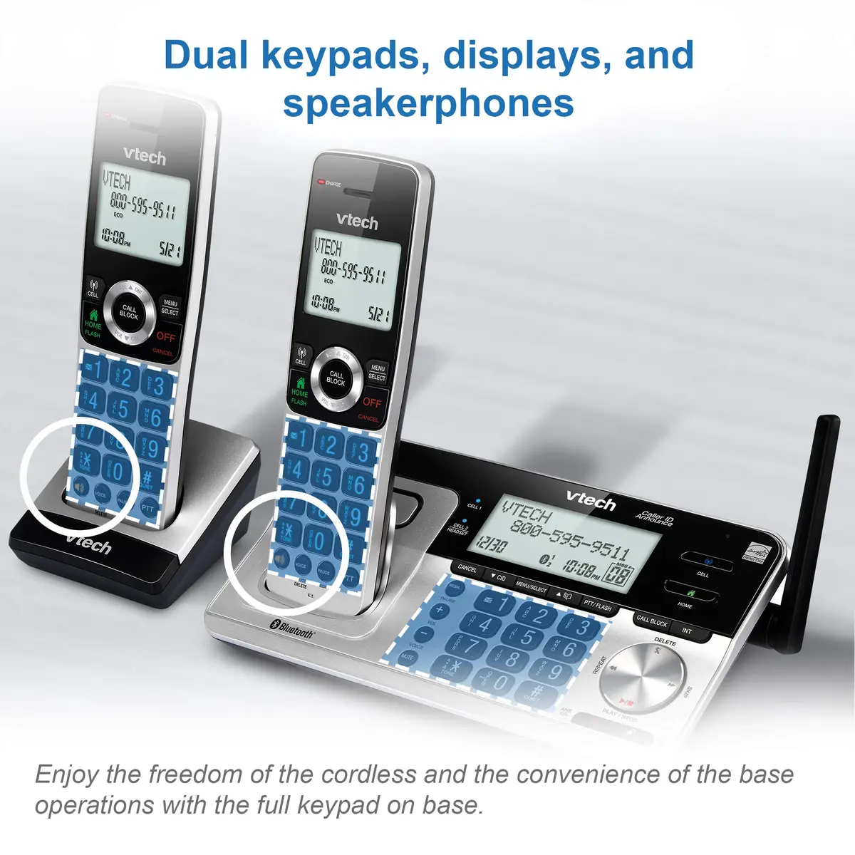 VTech VS113-5 Extended Range 5 Handset Cordless Phone for Home with Call Blocking, Connect to Cell Bluetooth, 2" Backlit Screen, Big Buttons, and Answering System, Silver & Black | Long Range & Call Blocking - view 7