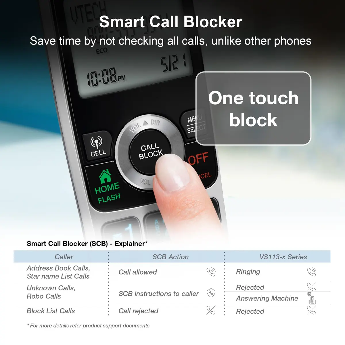 VTech VS113-5 Extended Range 5 Handset Cordless Phone for Home with Call Blocking, Connect to Cell Bluetooth, 2" Backlit Screen, Big Buttons, and Answering System, Silver & Black | Long Range & Call Blocking - view 4