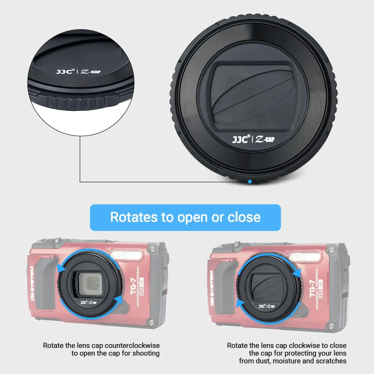 JJC Rotating Lens Cap for Olympus TG-7 TG-6 TG-5 TG-4 TG-3 TG-2 TG-1 Cameras | Replaces Olympus LB-T01 Lens Barrier - view 3