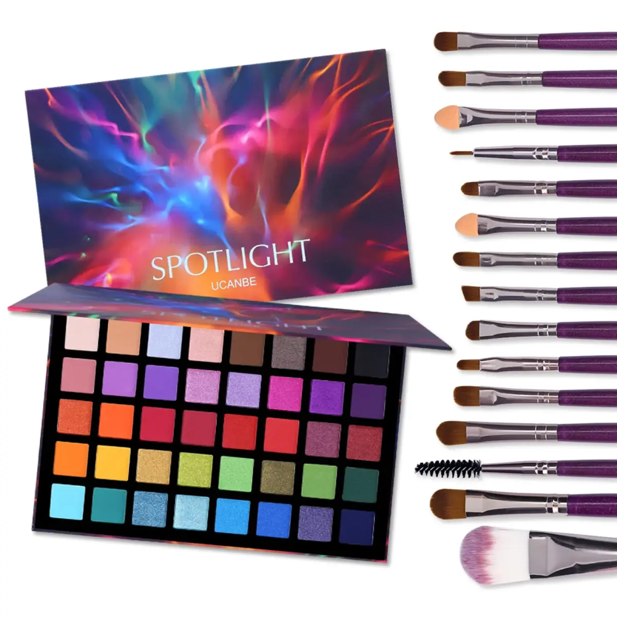 UCANBE Spotlight Eyeshadow Palette + 15 Brushes Set, 40 Colors Matte Shimmer Glitter | Highly Pigmented & Waterproof - main product image